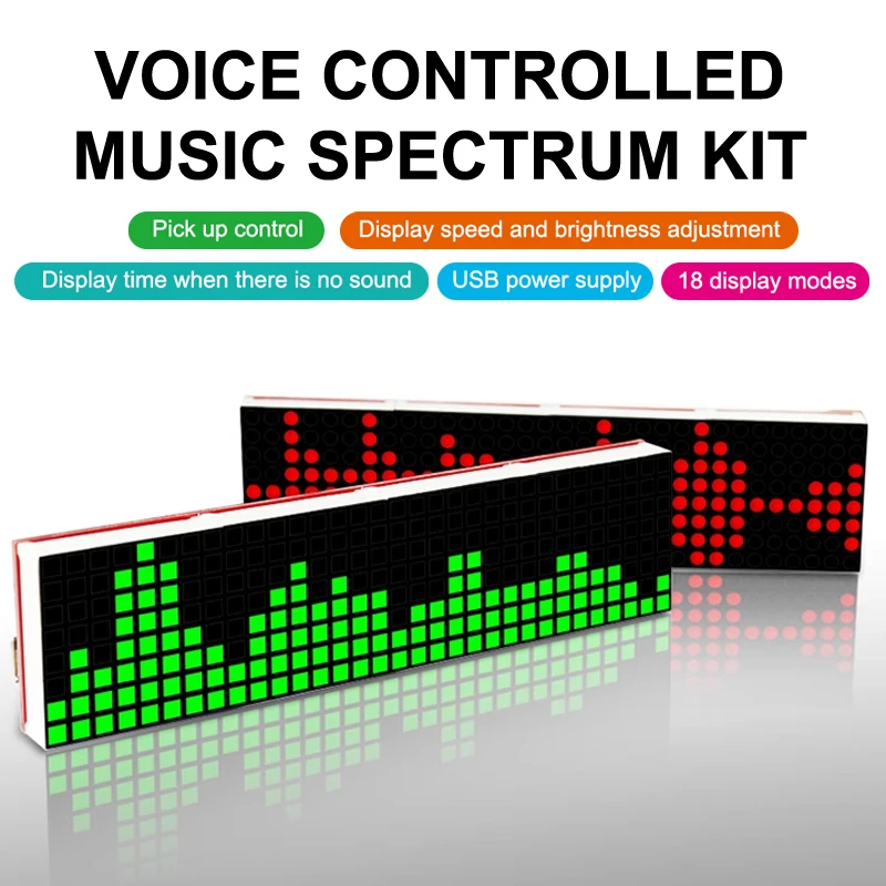 DIY LED Music Spectrum DS1302 Dot Matrix Clock Electronic Rhythm Light USB Power DC5V with Micro Cable DIY Soldering Kit