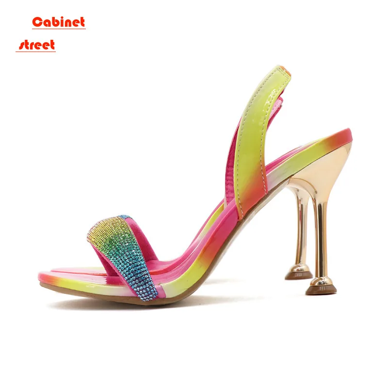 

2024 New Europe United States Summer Sexy High Heels A Word with Rhinobarrhine-matching Slim Heel Color Fashion Sandals Pumps