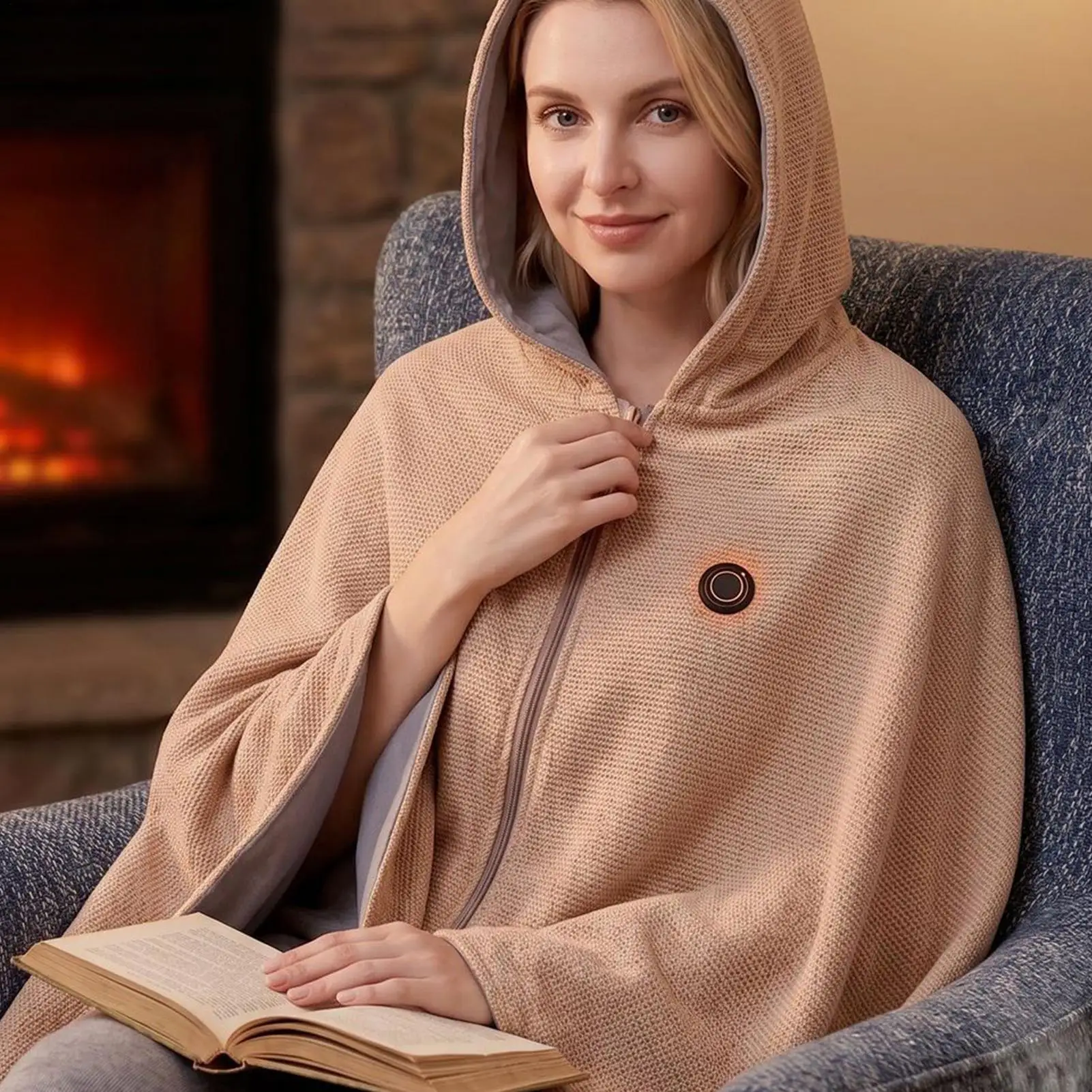 Heated Hooded Shawl Blanket Wearable Poncho With 3 Heating Levels Wearable USB Hooded Shawl For Winter Home Office Travel