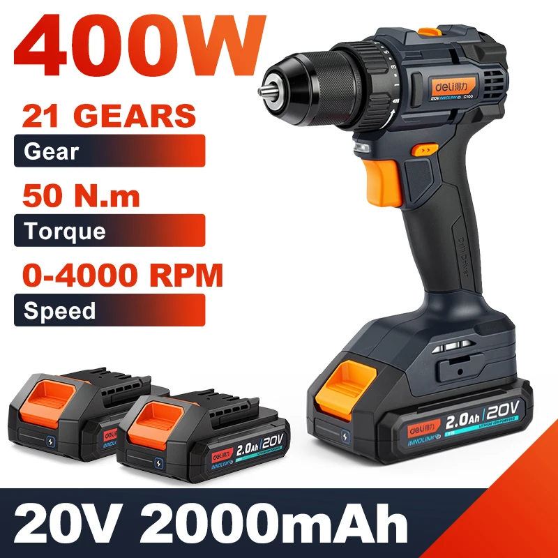 DELI 20V Brushless Cordless Drill Combo Kit Mini Electric Screwdriver 2 Speed Power Tools for Woodworking