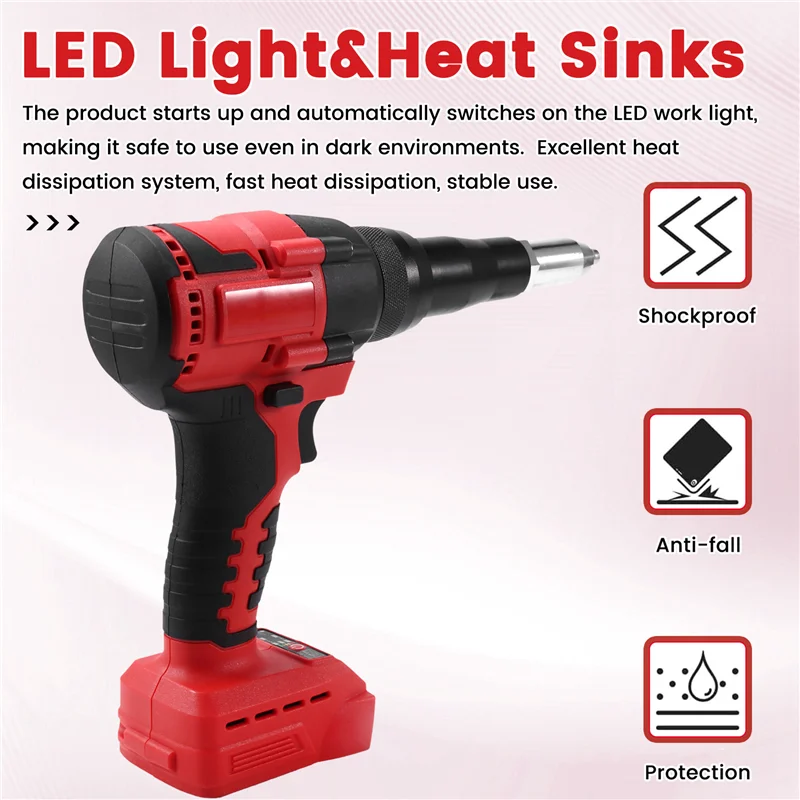 

A27F-Cordless Rivet Gun Brushless 4.8Mm Rivet Nut Gun Automatic Riveting Tool For 18V 20V Battery (No Battery)