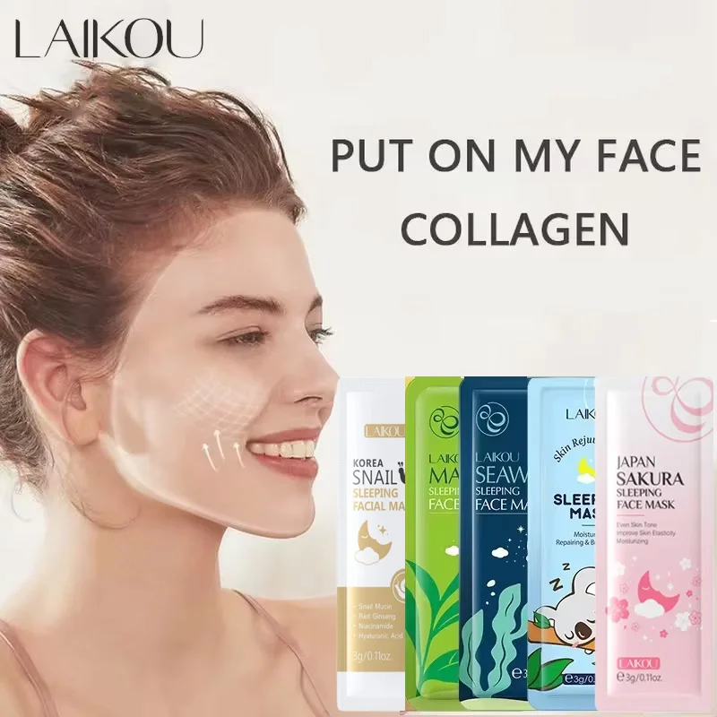 LAIKOU 5pcs Moisturizing Facial Mask Hydrating Sleeping Face Sheet Masks Repairing & Nourishing Night Face Mask Skin Care