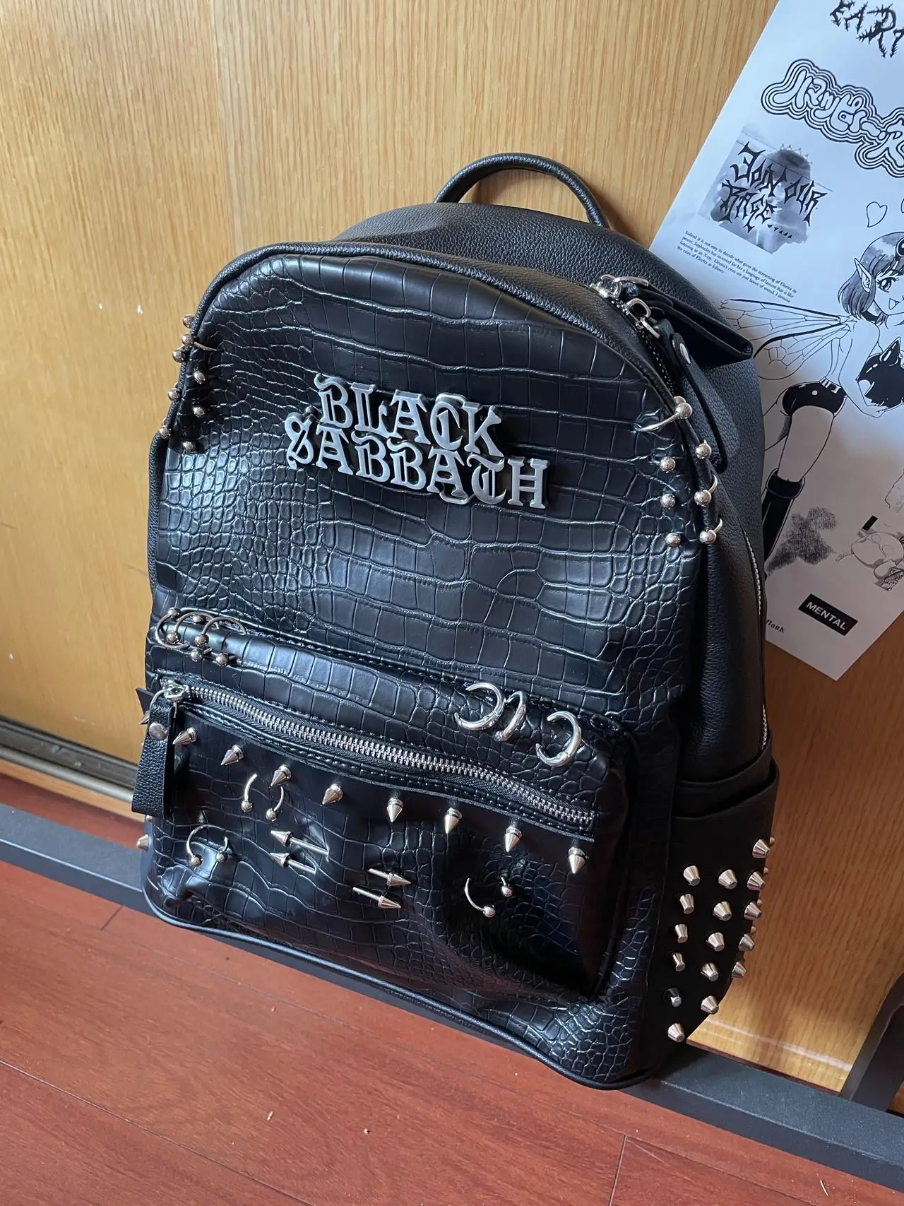 Original Designed Multi Pockets Backpack Rivets Punk Backpack Fashion Faux Leather Backpacks view 2