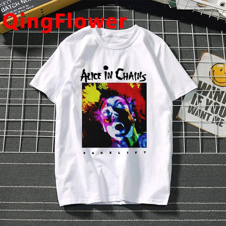 

alice in chains tshirt clothes men 2022 japanese vintage print white t shirt t-shirt top tees graphic