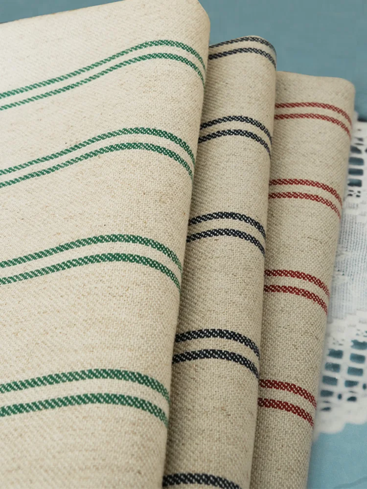 

Ткань ручной работы из хлопка и льна грубой вязки с полосатым узором для домашнего декора, материал для DIY-подушек, смешанный материал, разные стили