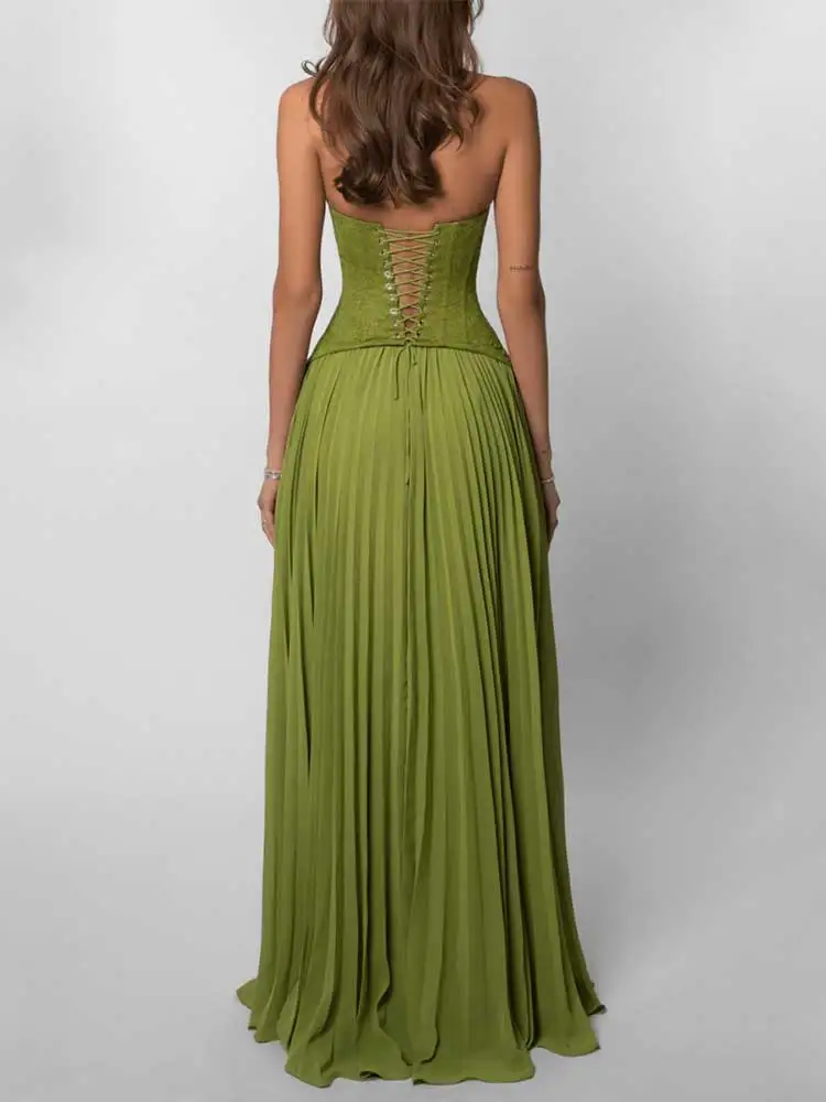lace corset pleated maxi dress Daniella Lace Corset Pleated Maxi Dress