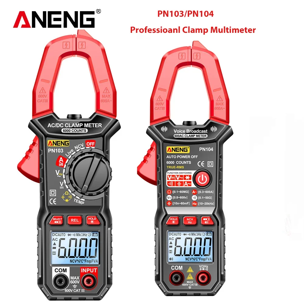 ANENG PN103/PN104 true-rms czerwony miernik cęgowy 6000 zlicza prąd AC AC/napięcie prądu stałego miernik prądu NCV Professioanl multimetr narzędzia