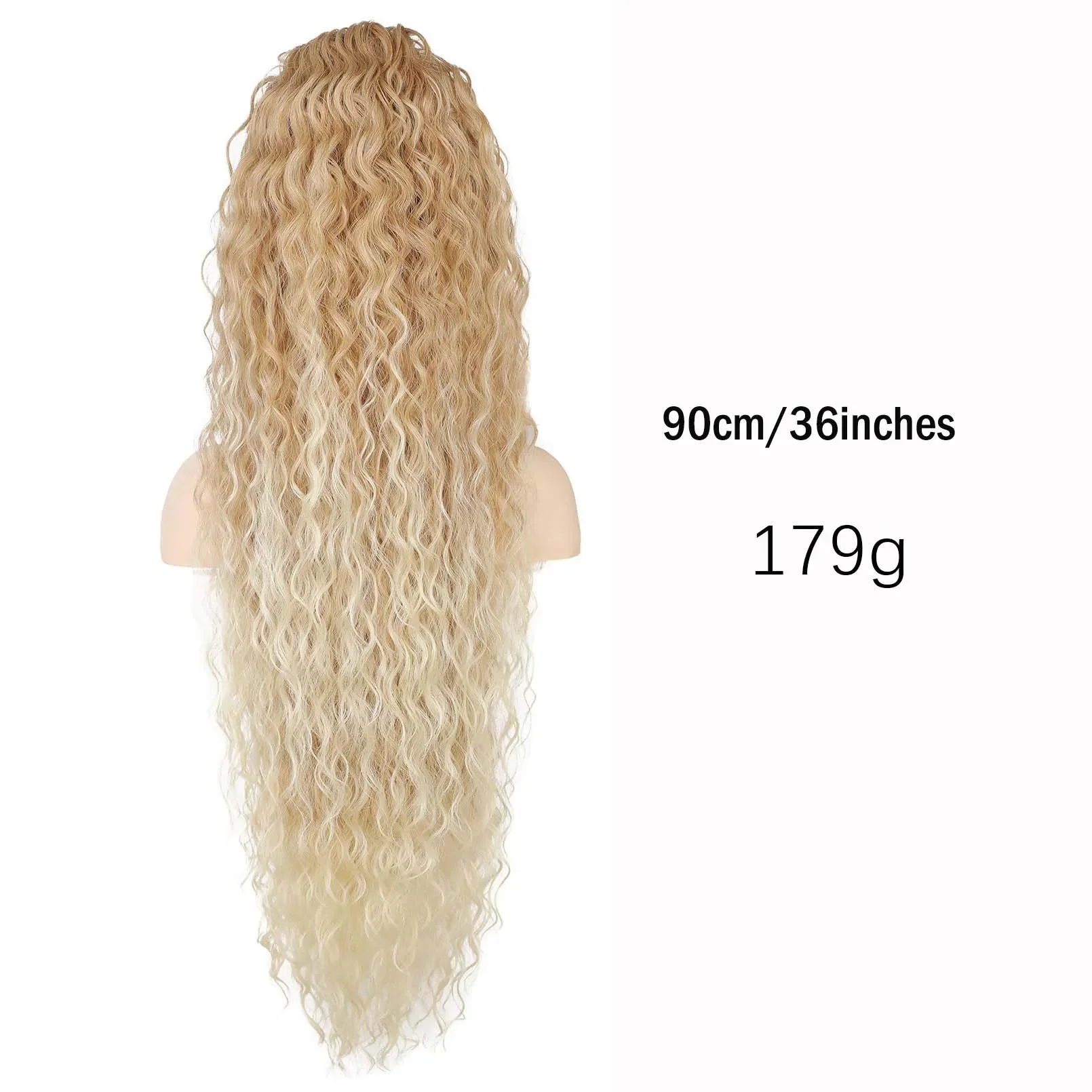 Synthetic 36 inch Drawstring Long Ponytail Extension Realistic Curly Fake Tail Multi Layered Soft Clip in Hairpiece