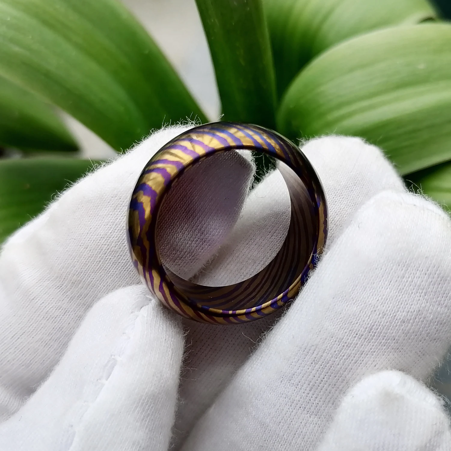 1 Piece Hand Made EDC Titanium Damascus Ring 19mm 20mm 21mm 22mm, TiMascus Rings, MokuTi Gears