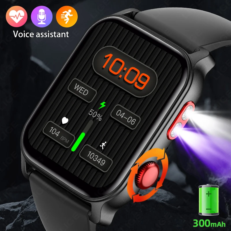 

LIGE Новые Смарт-часы 2025, светодиодный фонарик, свет для обнаружения денег, Bluetooth-часы для вызова, часы для мониторинга сердечного ритма и здоровья, Android iOS