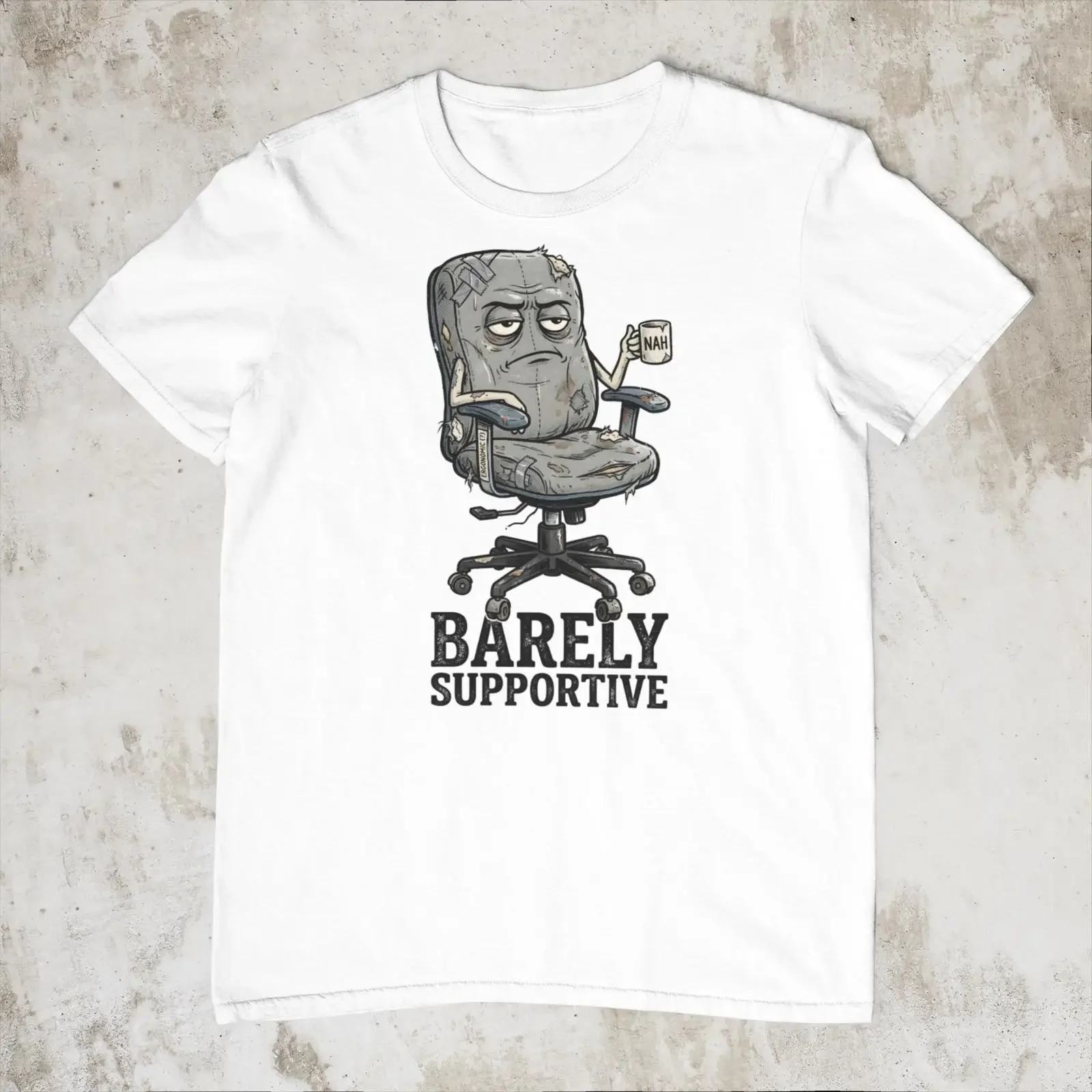 Barely Supportive Worn Office Chair Funny T Shirt Workplace Burnout Humor Casual Crewneck Coworker for  vintage Washed