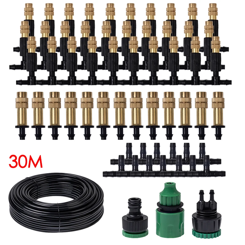 

10-30M PVC Hose Patio Misting Cooling System for Garden Plant Fogging Watering Irrigation Greenhouse Adjustable Micro Sprinklers