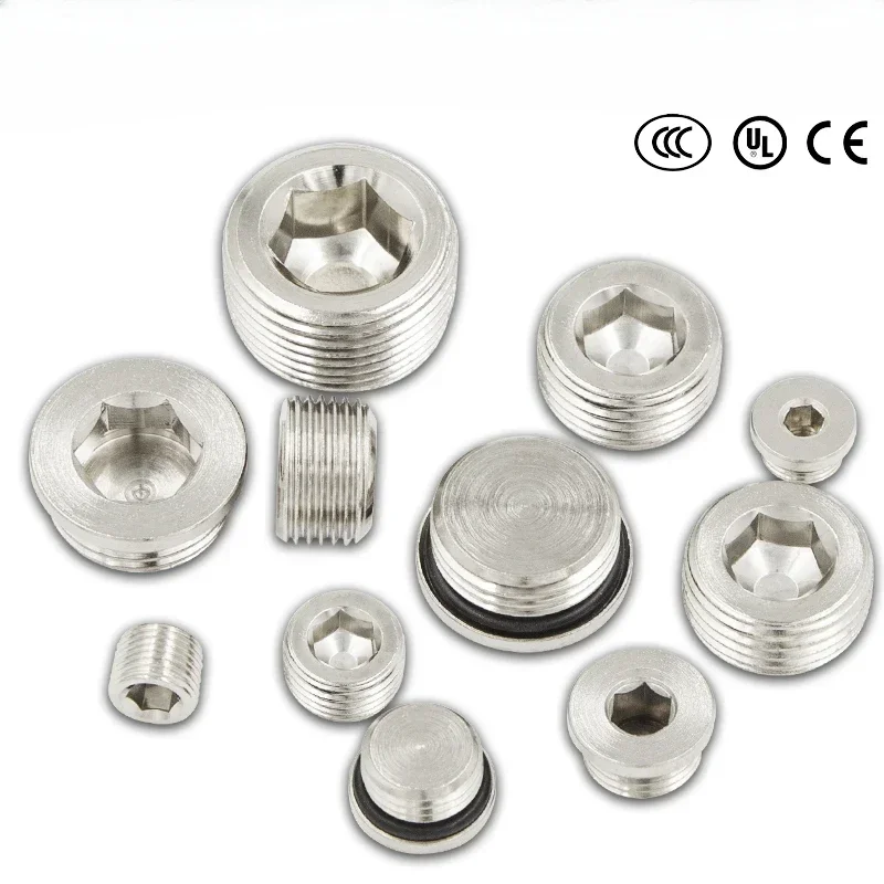 

high quality 10Pcs/lot Copper Inner Hexagonal Plug with Sealing Ring for Pneumatic Connector M5-M3/4 high quality