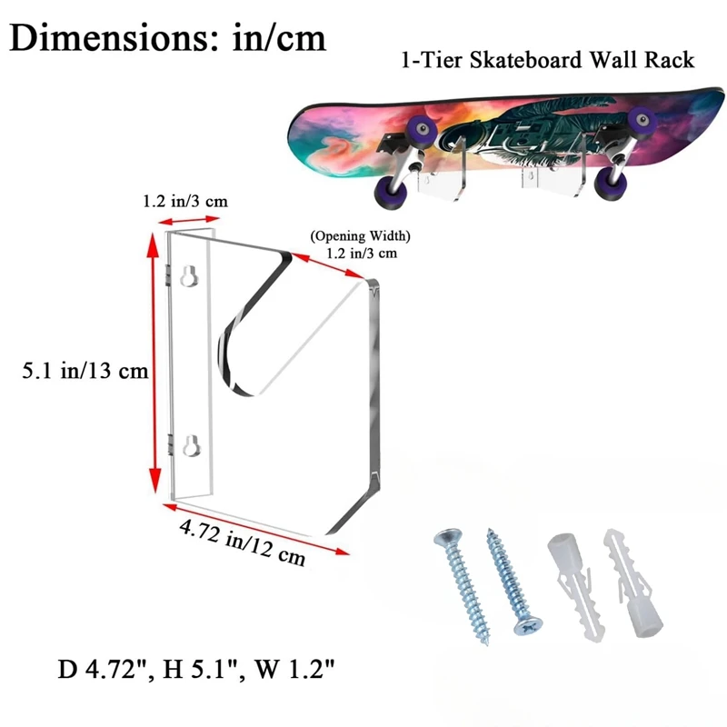1 par de soporte de pared para monopatín, soporte de pared acrílico para patineta, estante de exhibición, soporte de almacenamiento flotante para monopatín interior, duradero