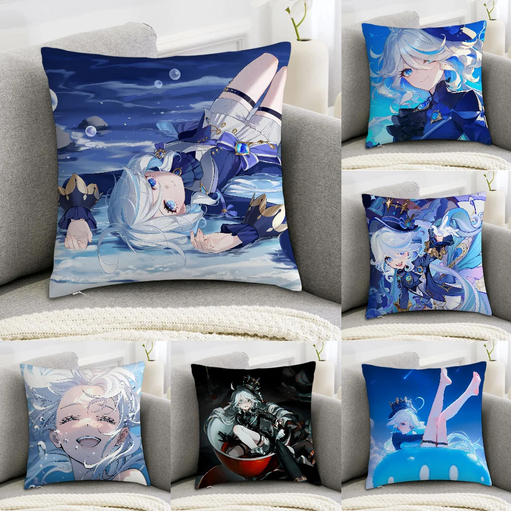 

Genshin lmpact Furina Pillow Case Sofa Decorative Home Double-sided Print Plush Square Throw Pillow Covers Cushion Decor Cover