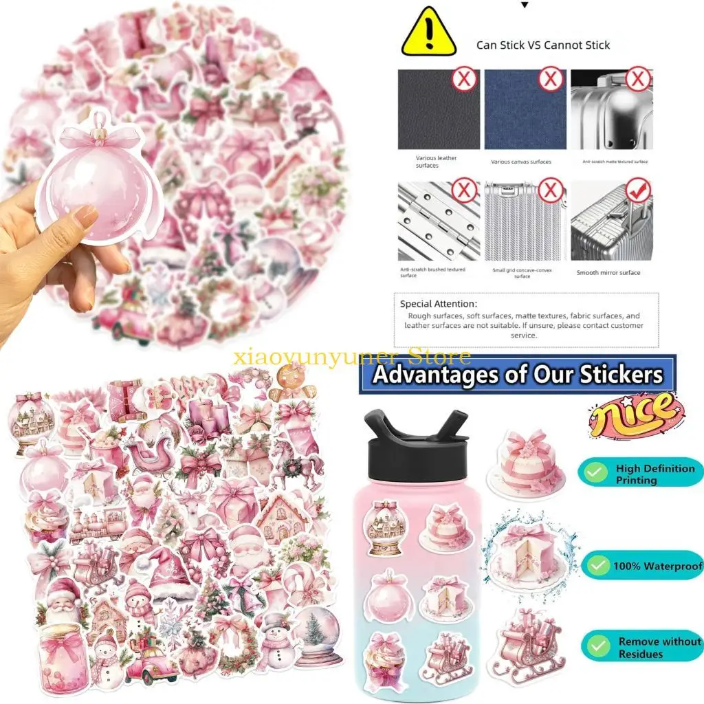 

P9JB 50 Adhesive Pink Holiday Stickers Doodles Design Safe Material Electronic Decoration