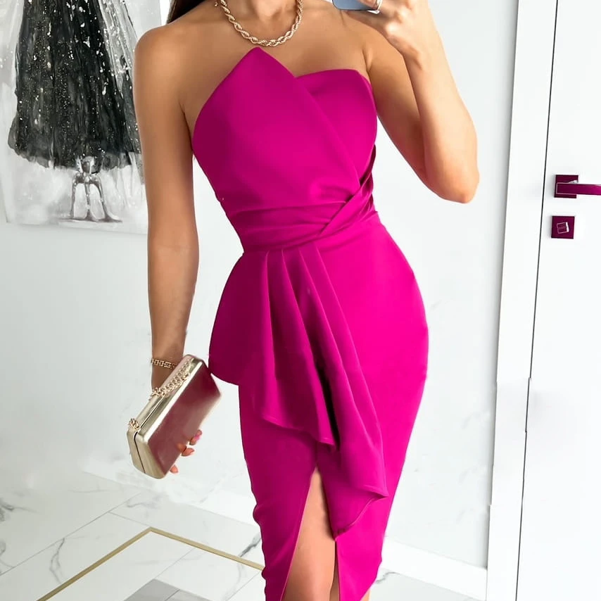 

Solid High Quality Ladies Sleeveless Mini Casual Elegant Pullover Bodycon Dresses Sexy Women Tube Party Evening Dress