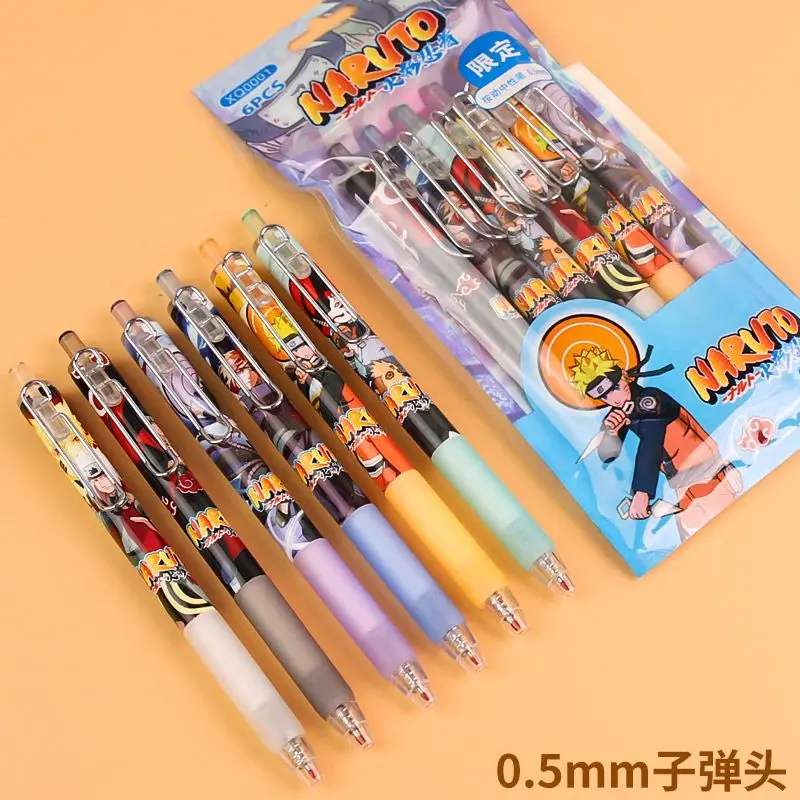 Bolígrafo de gel de dibujos animados de Naruto para estudiantes, bolígrafo de firma de secado rápido, bala negra, suministros de papelería de aprendizaje, 0,5mm