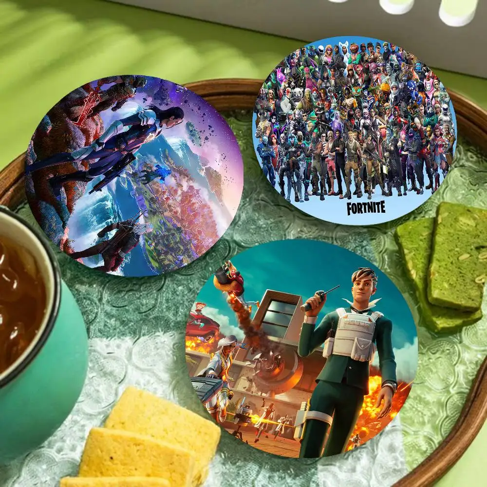 Cartoon Game F-FortniteS Retro Wooden Cup Mats Elements Colour Printing Cup Coasters Home Kitchen Decora Gifts