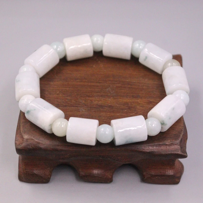 

Natural Grade A Jade Jadeite Men Women Glossy Smooth Round Column Beads Bracelet