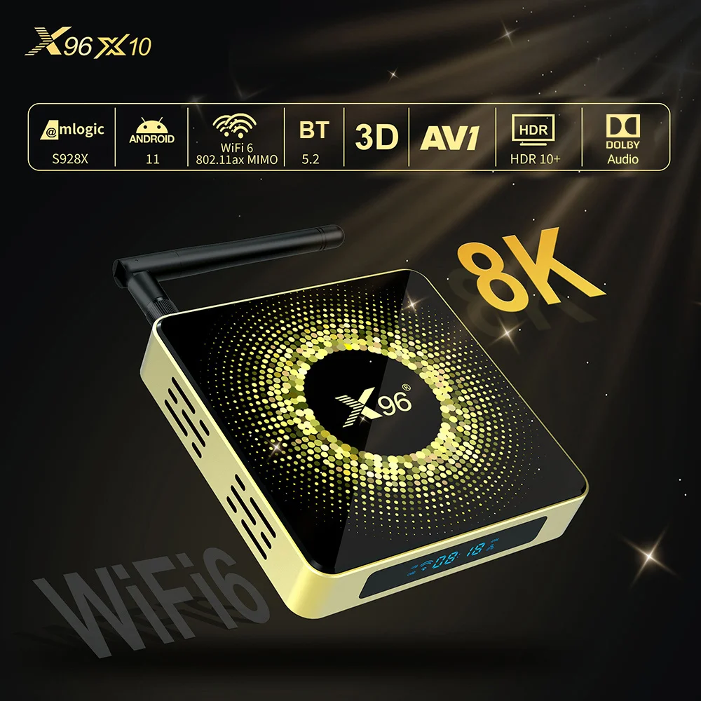 Salange X96 X10 Android 11.0 Amlogic S928X-J TV Box 8GB RAM 64GB ROM Support Dolby 8K USB3.0 Wifi6 BT5.2 Voice Input Set Top Box