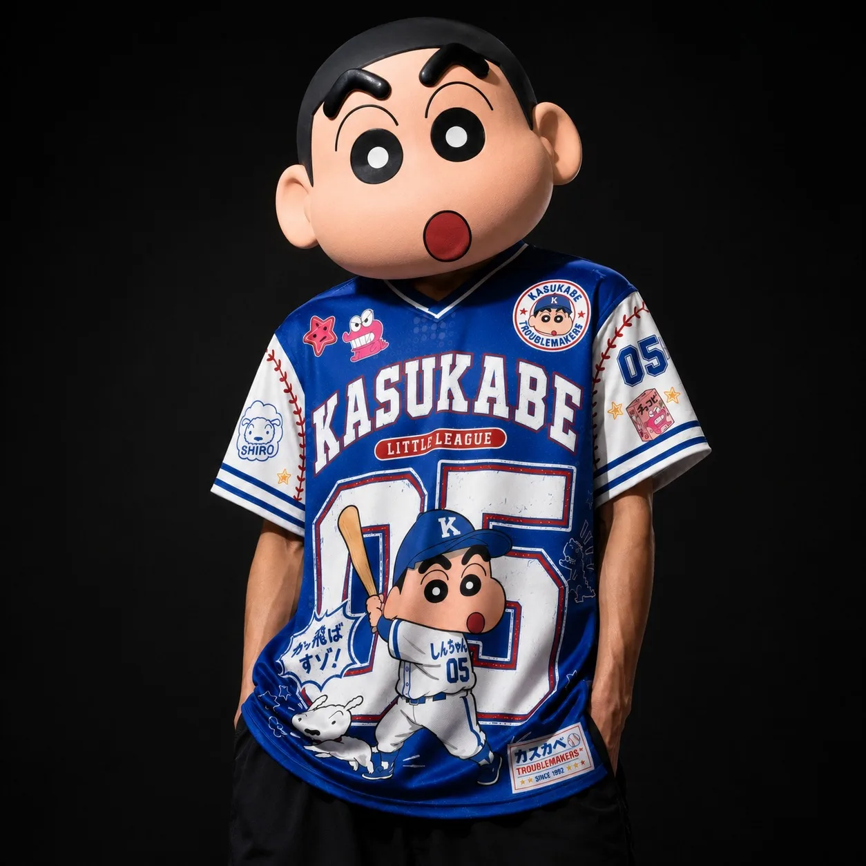 Crayon Shin Chan Themed 3D Printed V-neck Mesh Jersey Short Sleeved Men's and Women's Loose Plus Size Cartoon Anime Top