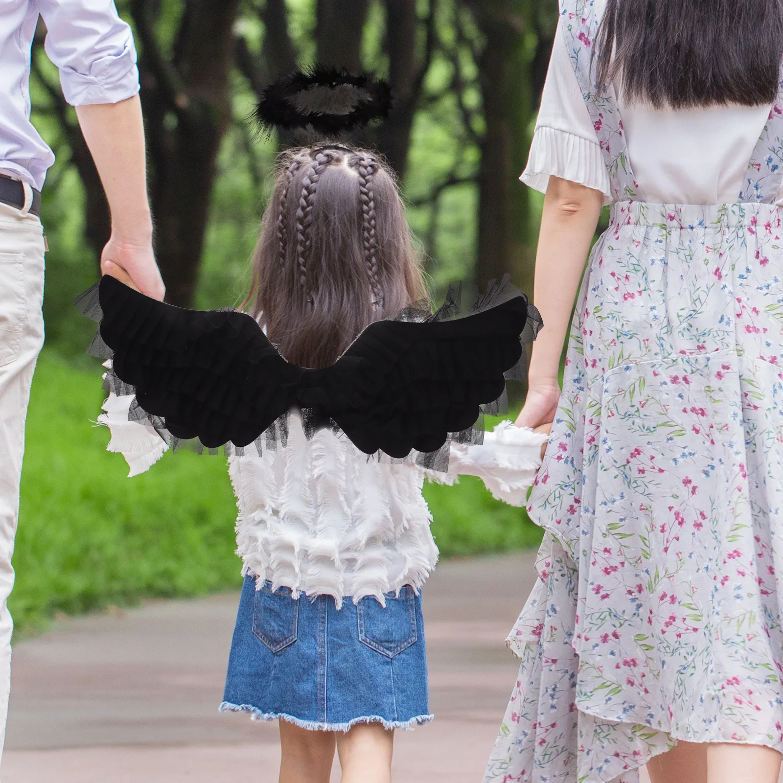 مجموعة واحدة من أزياء حفلات الهالوين وعيد الميلاد التنكرية للأطفال باللون الأسود للفتيات والأطفال والنساء