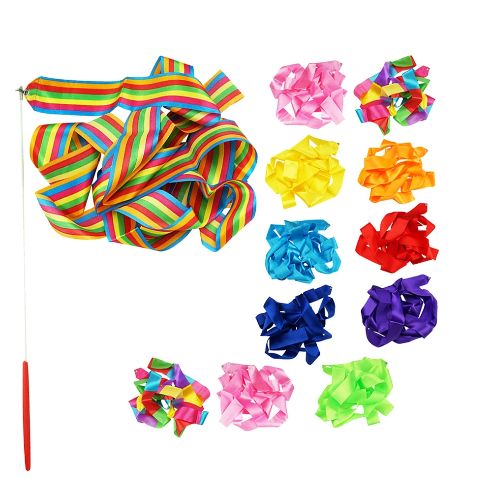 

12pcs 4M Artistic Gymnastics Dance Ribbons Twirling Training Equipment Streamer Baton Fiberglass Rod Red Handle