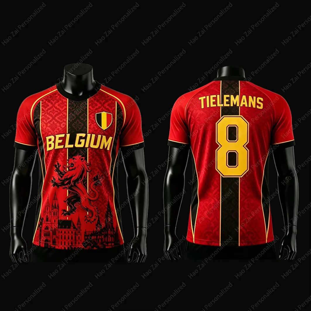 Belgische Fußball-Nationalmannschaft 2026 Fan-Trikot Kinder-T-Shirt Schnelltrocknend Atmungsaktiv Unisex-Trikot – Detail 4