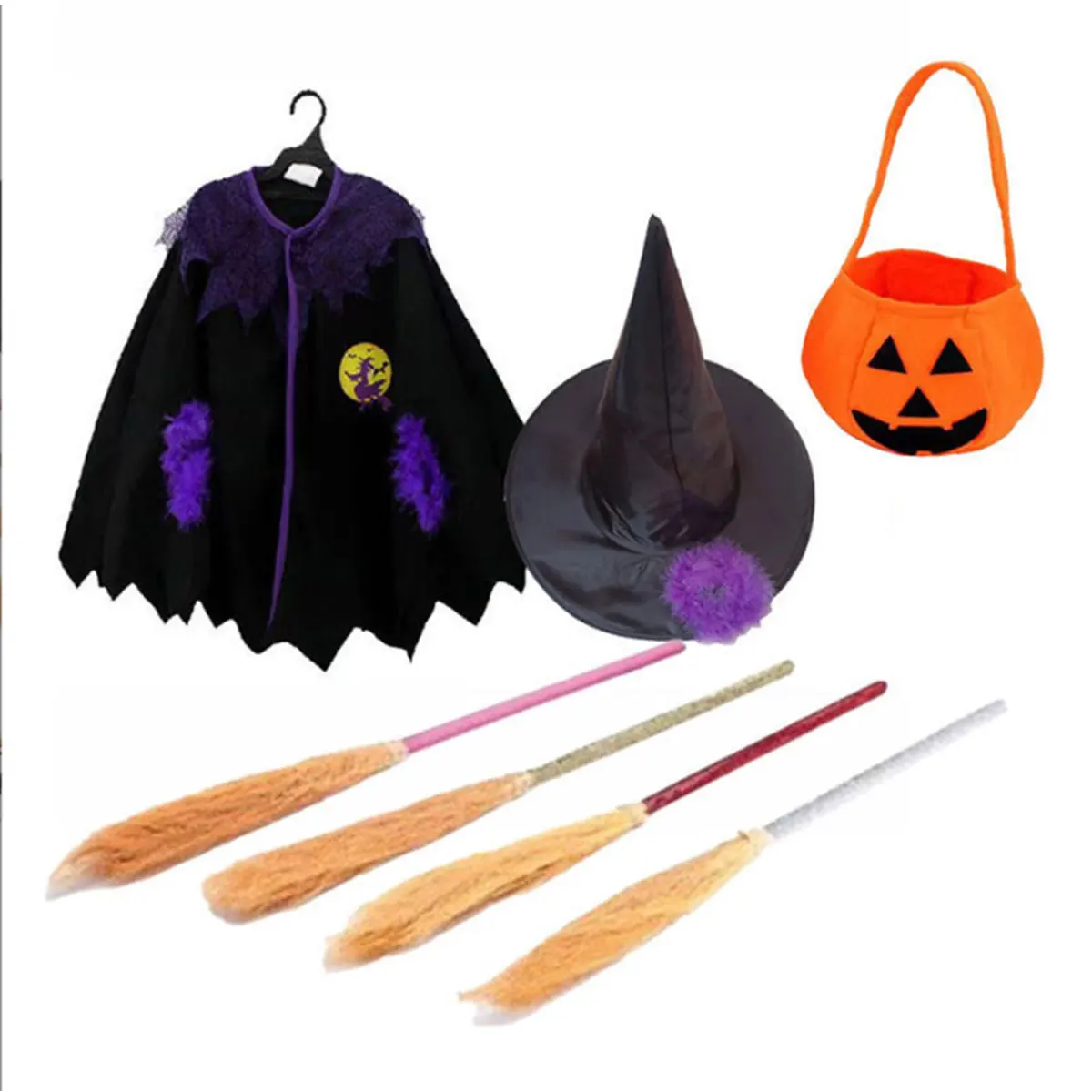 Halloween Witch Cape Kid Children Masquerade Wizard Hat Cosplay Costume Halloween Party Fancy Dress Decor Mardi Gras Cape Cloak