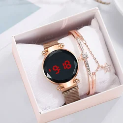 Reloj LED de lujo para mujer, relojes de pulsera magnéticos, reloj de vestir Digital de oro rosa, reloj de pulsera de cuarzo para mujer