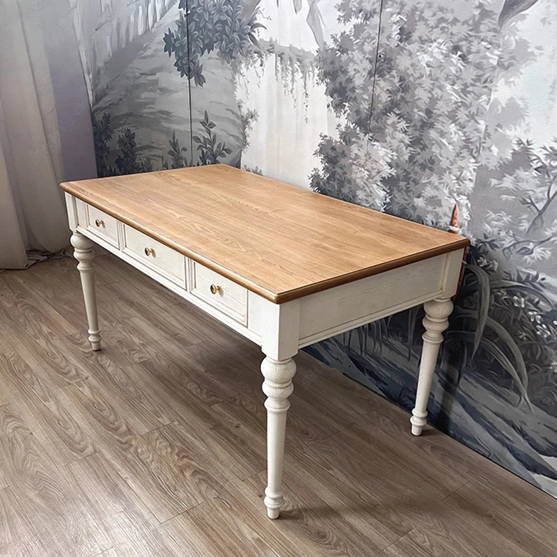 Oak solid wood children's small desk and chair combination white old student computer desk writing desk