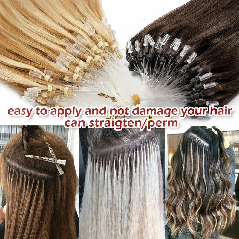 

100% человеческие волосы, наращивание колец с микропетлей, прямой уток с маленькими кольцами для свободного износа, доступен в 1B/4/27/613/99J