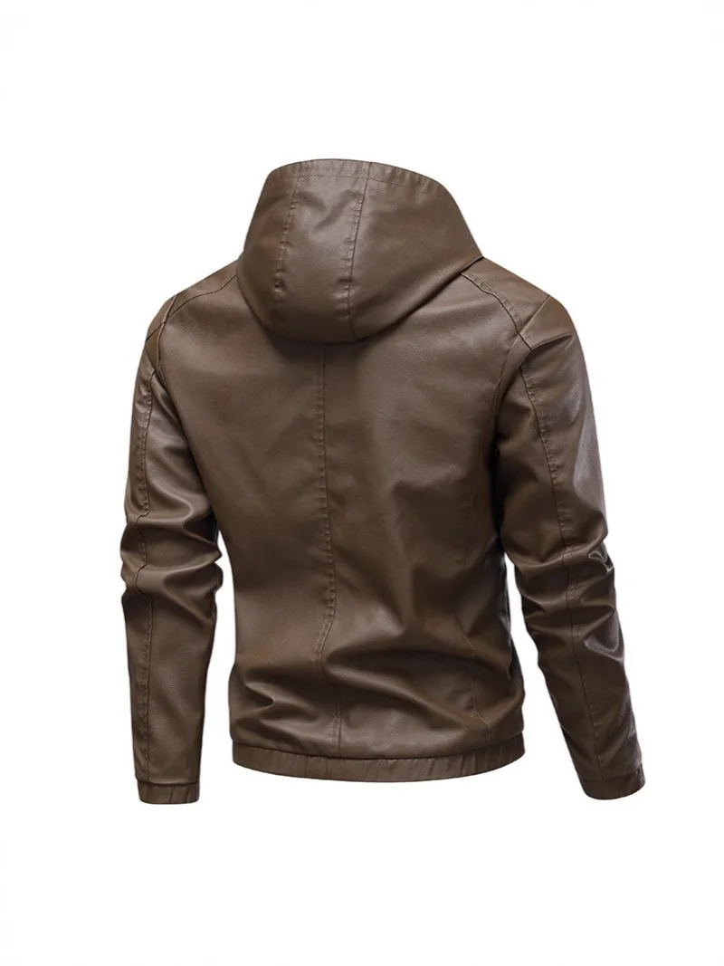 New Product: 2025 Spring and Autumn New retro hooded PU leather motorcycle suit for men, youth, casual and cool leather