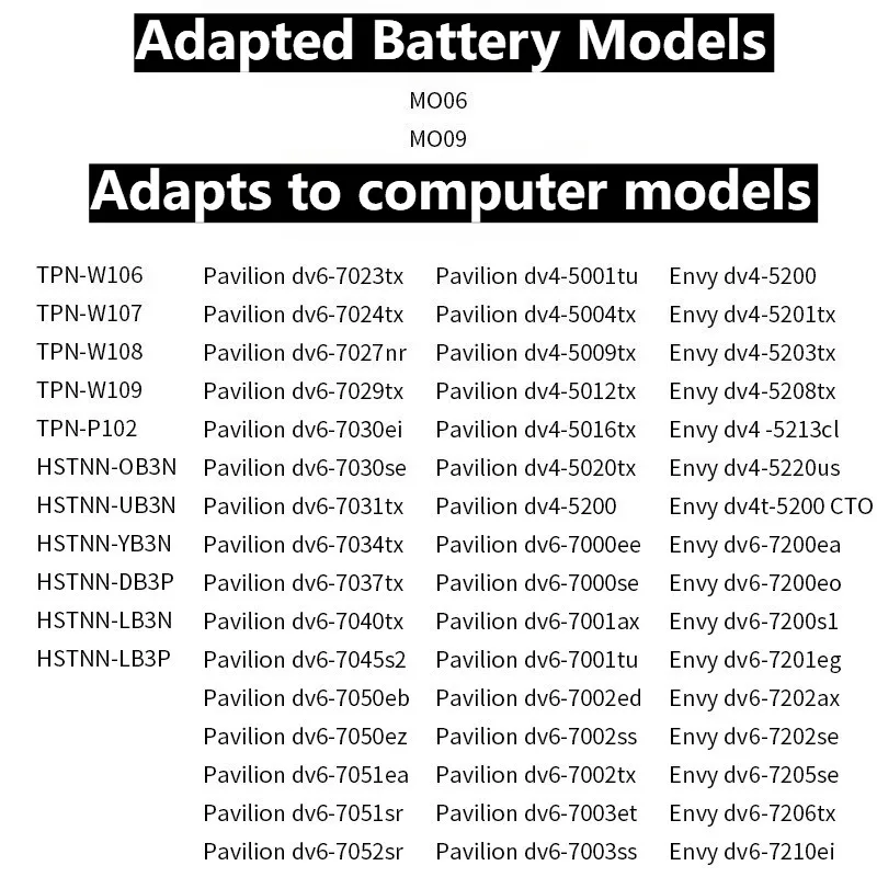 New MO06 Laptop Battery 11.1V 5400mAh for HP HSTNN-LB3P HSTNN-LB3N HSTNN-DB3N 671731-001 HSTNN-YB3N HSTNN-UB3P HSTNN-YB3P