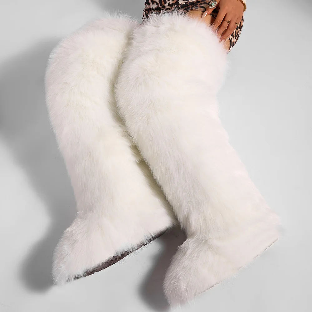 Faux Fox Raccoon Fur Womens Thigh Highs Boots Over the Knee Boots - view 5