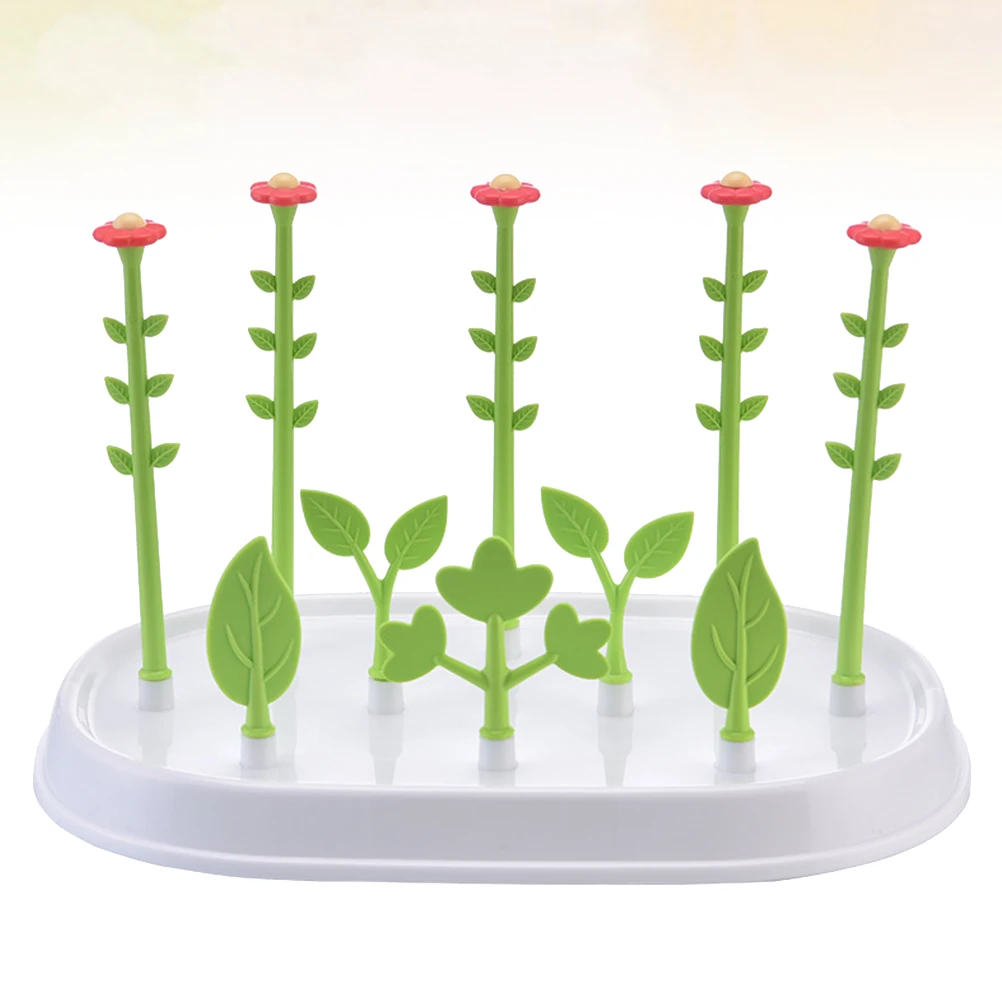 

Flower Shape Baby Drying Rack Eco-Friendly Pp Material Anti-Slip Base Green Holds Cups Steadily Water Tray Desktop Ornament