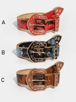 1pc Western Women's Vintage Casual Multi-Color Carved Beaded Floral Print Bead Edge Belt, Suitable For Daily Wear