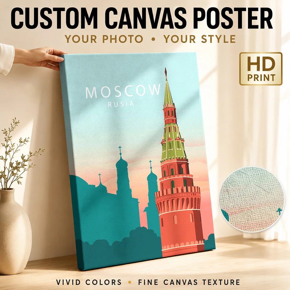 Moscow Rusia Canvas Print Poster Custom Modern Aesthetic Canvas Wall Art for Dining Room Decor Ready to Hang Housewarming Gift