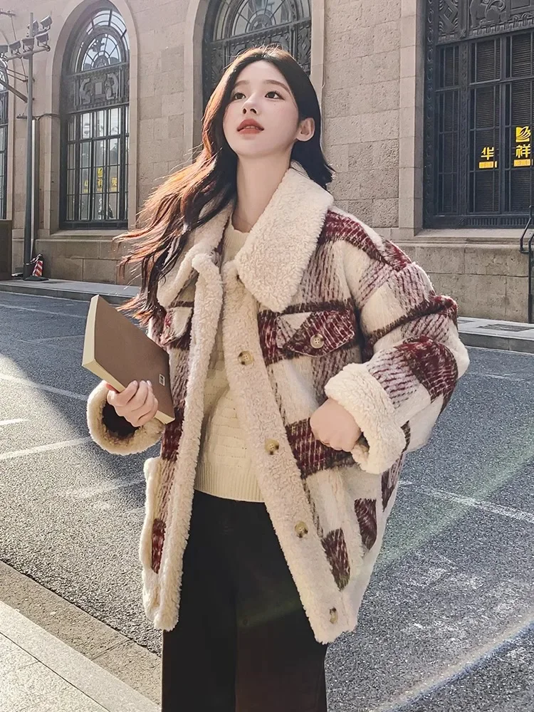 Veste à carreaux surdimensionnée à manches longues pour femmes, manteau Harajuku, Streetwear coréen des années 2000, mode combinée, haut d'automne, hiver, vintage
