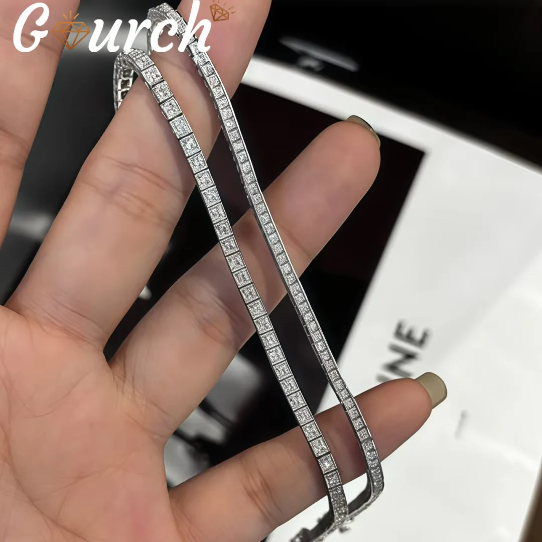 

Gourch Princess Cut D VVS1 Moissanite Bracelet S925 Sterling Silver Dainty Tennis Chain Fashion Jewelry for Women Birthday Gift