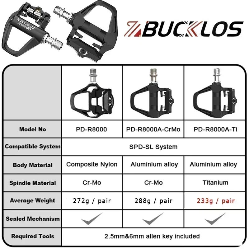 BUCKLOS Pedal kunci sepeda, Pedal tanpa penjepit untuk SHIMANO SPD-SL sepeda jalan mengunci sendiri dengan cleat suku cadang bersepeda