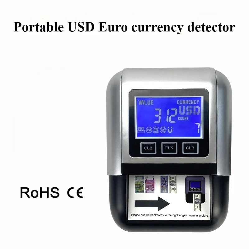 Convenient USD/EUR Currency Detector with 3 Magnetic Heads Small Mini Currency Detector XD-300A