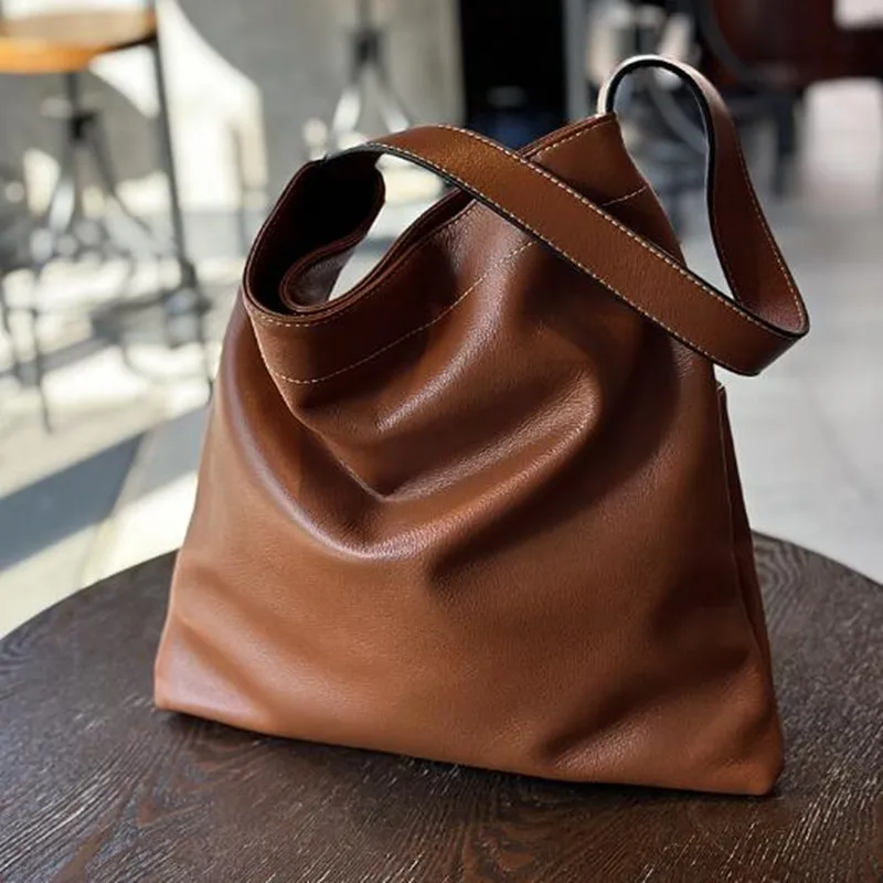 2024 new leather shoulder bag women soft head layer cowhide large capacity Tote bag lazy shopping bag