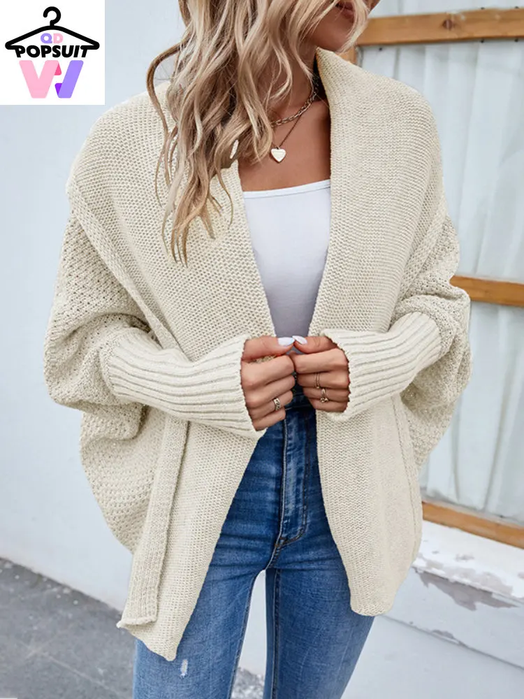 New In Autumn Winter Women Sweater Fashion Loose Knitted Cardigan Scarf Collar Batwing Sleeve Warm Oversized Streetwear Sweater