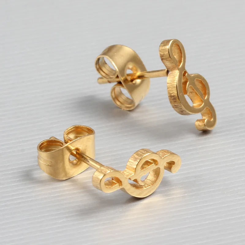 Stainless Steel Musical Note Stud Earrings for Women Girl