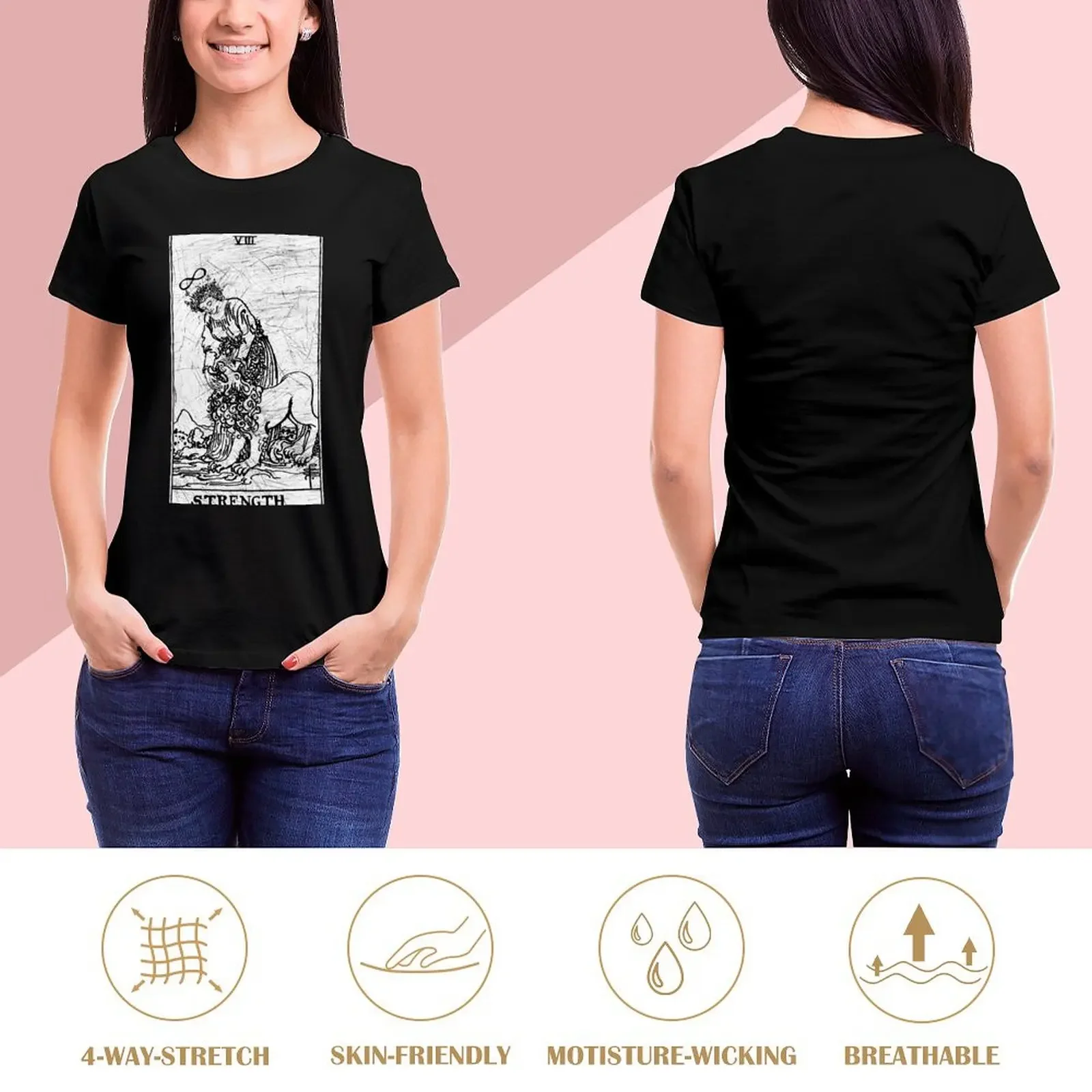 Strength Tarot Card - Major Arcana - fortune telling - occult T-Shirt summer clothes customs blanks sports fans Woman T-shirts