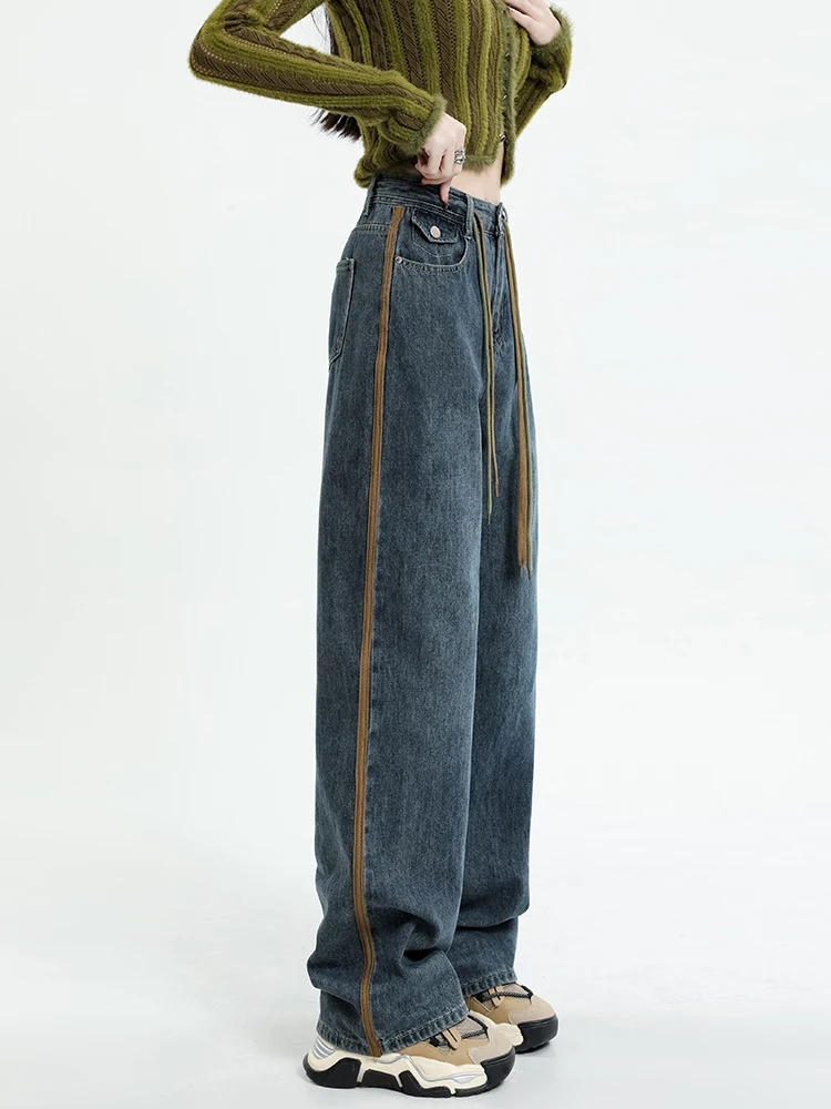 

Women's Vintage Baggy Blue Jeans High Waist Cowboy Pants Harajuku Straight Denim Trousers 90s Y2k Trashy 2000s Clothes 2024 New