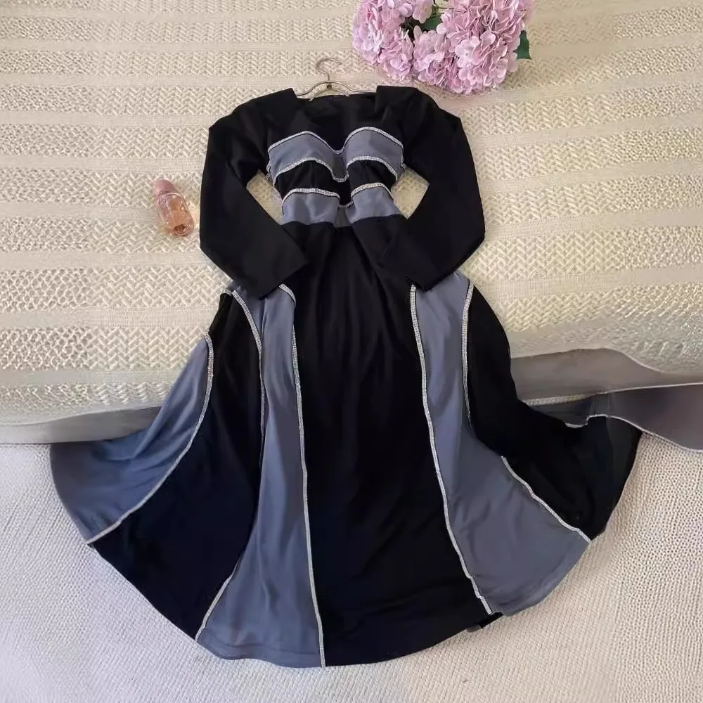 เดรสออกงานปาร์ตี้สำหรับผู้หญิงเดรสยาวสำหรับงานปาร์ตี้เดรสเข้ารูปคอกลมเอวแน่นกระโปรงประกบหรูหรามีระบาย2024