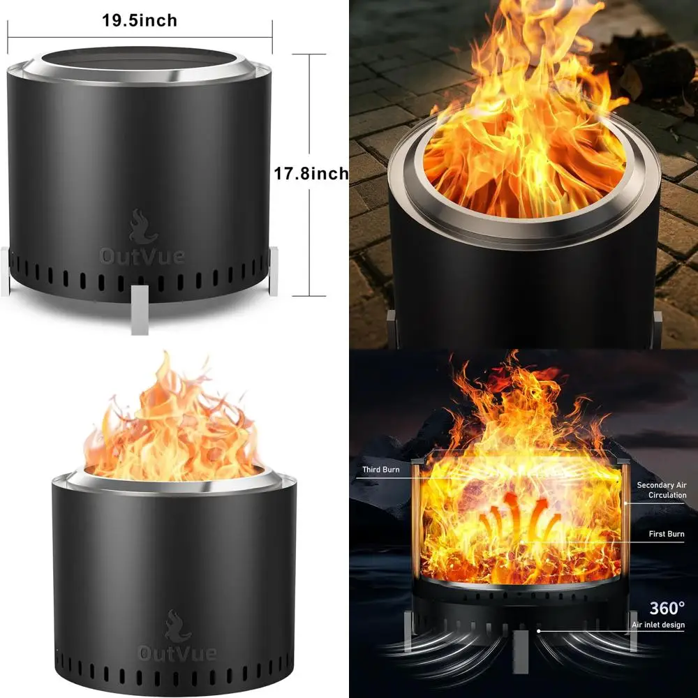 

Портативная бездымная печь для сжигания дров из нержавеющей стали 19.5, для использования на открытом воздухе, с сумкой для переноски и лопаткой, идеально подходит для кемпинга и костров